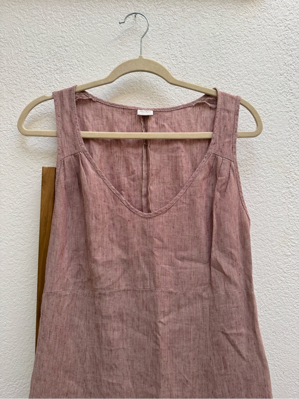 Poetry Yarn Dyed Linen V-Neck Maxi Dress in Red Minimalist Summer - Picture 8 of 16